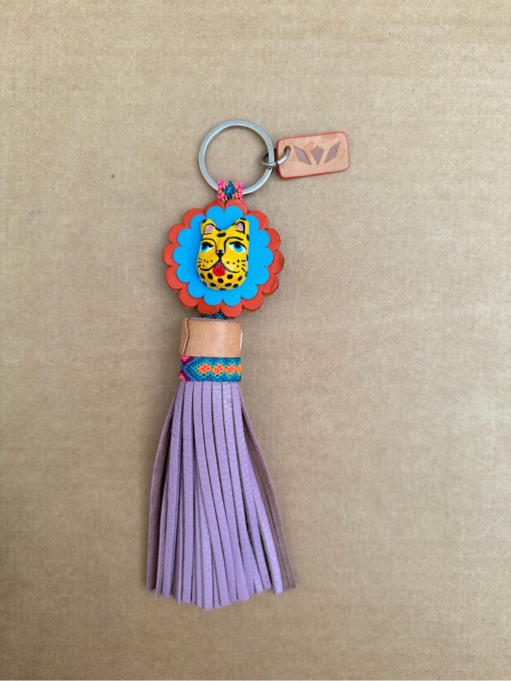 Consuela Leather Leopard Tassel Keychain Bag Charm Multicolor Made in Mexico